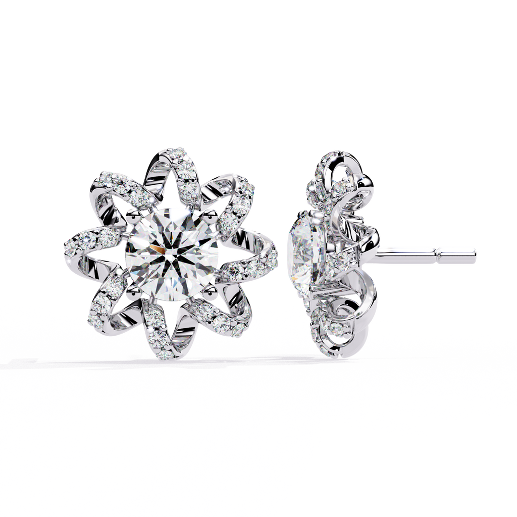 Radiant Floral Lab-Grown Diamond Stud Earrings