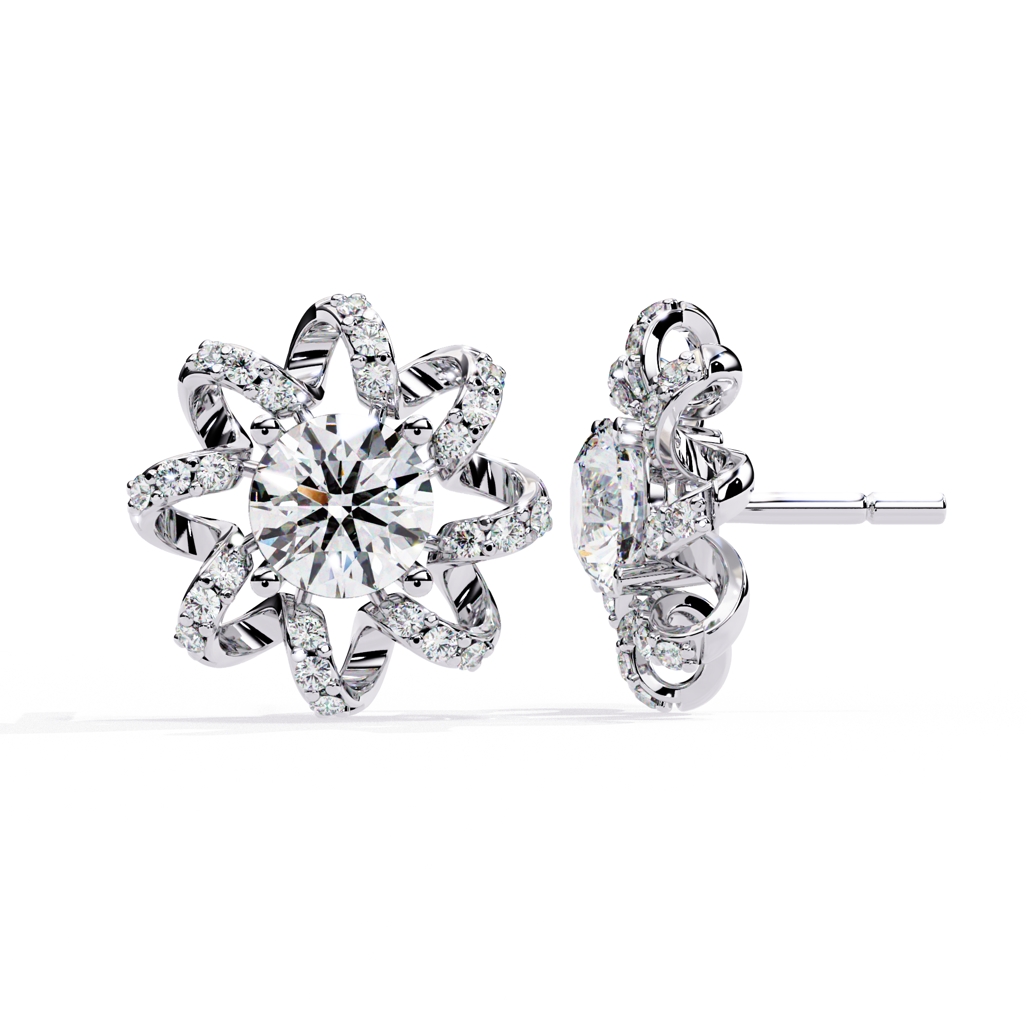 Radiant Floral Lab-Grown Diamond Stud Earrings