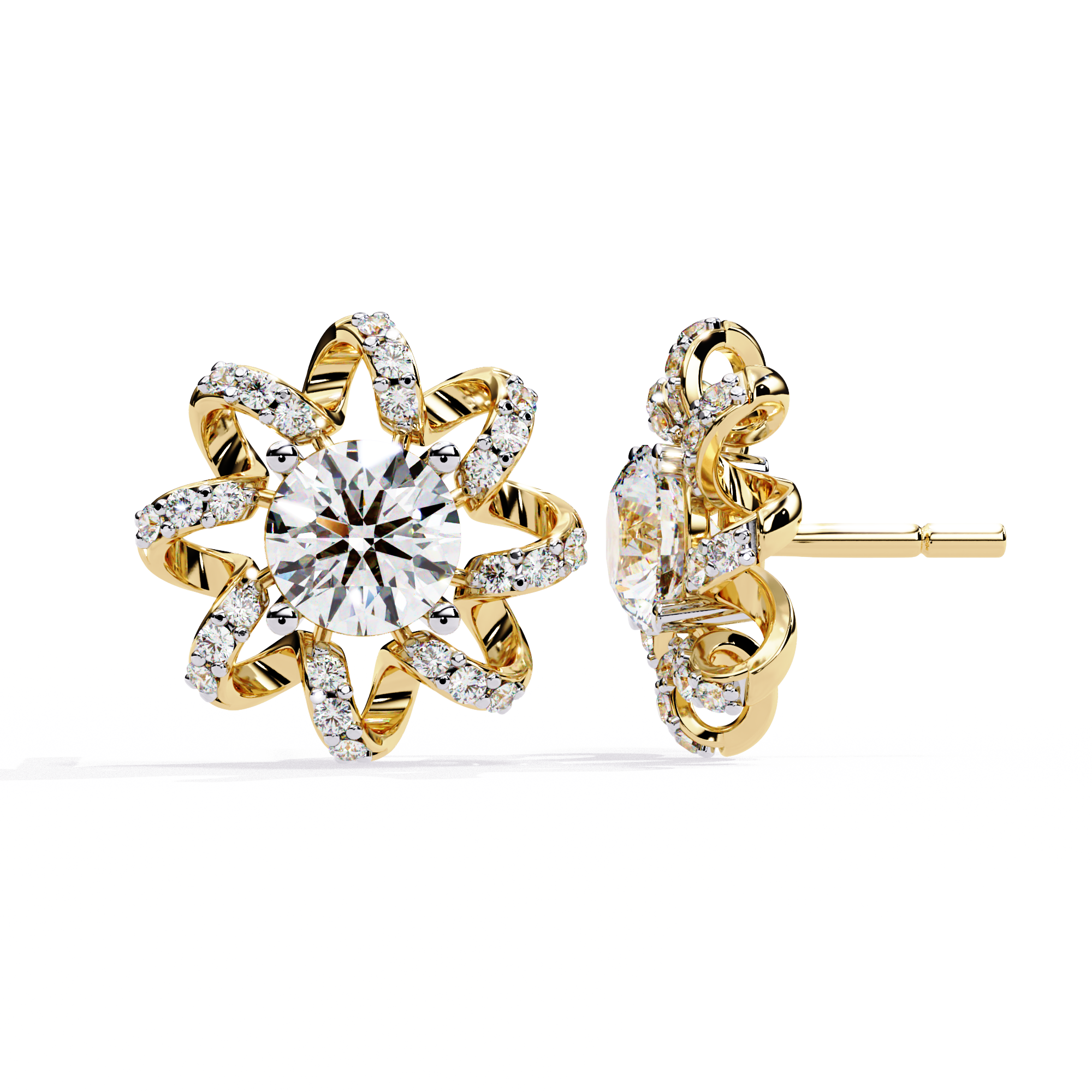 Radiant Floral Lab-Grown Diamond Stud Earrings