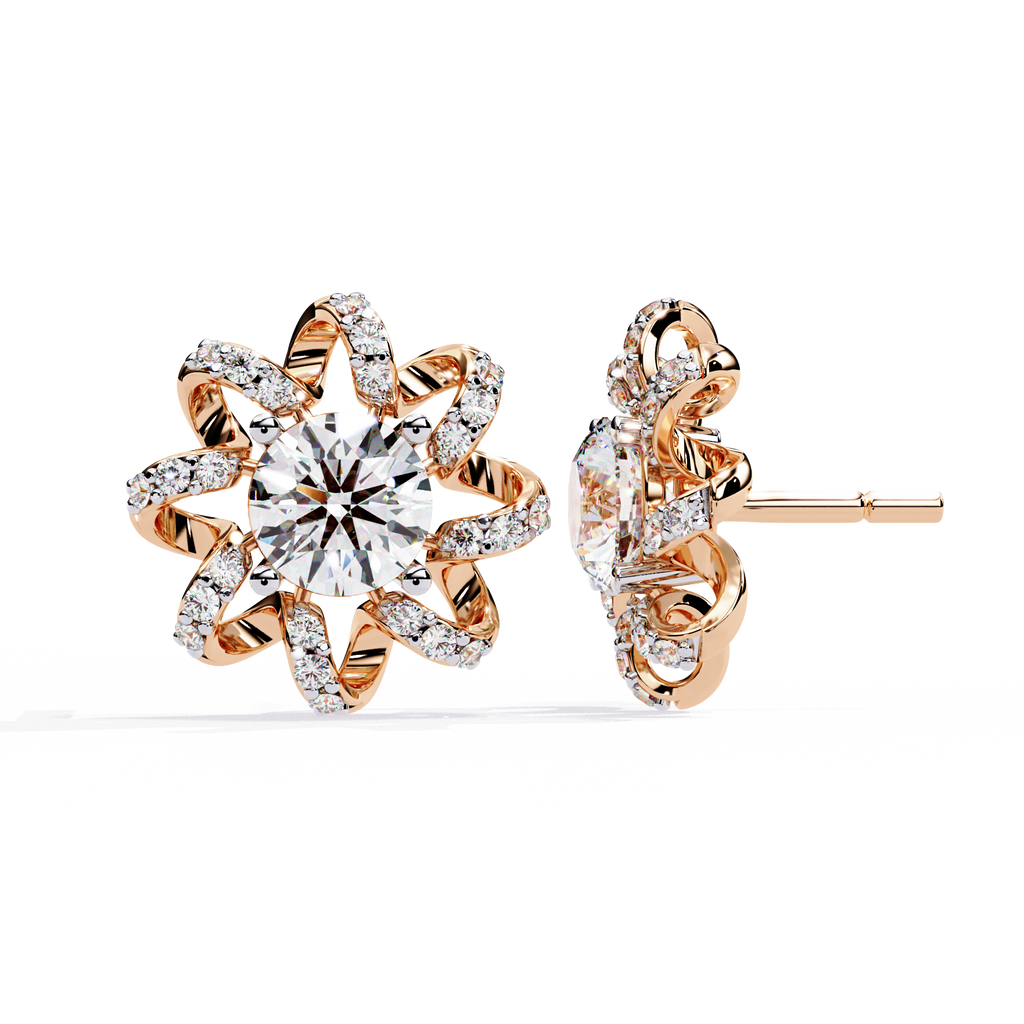Radiant Floral Lab-Grown Diamond Stud Earrings