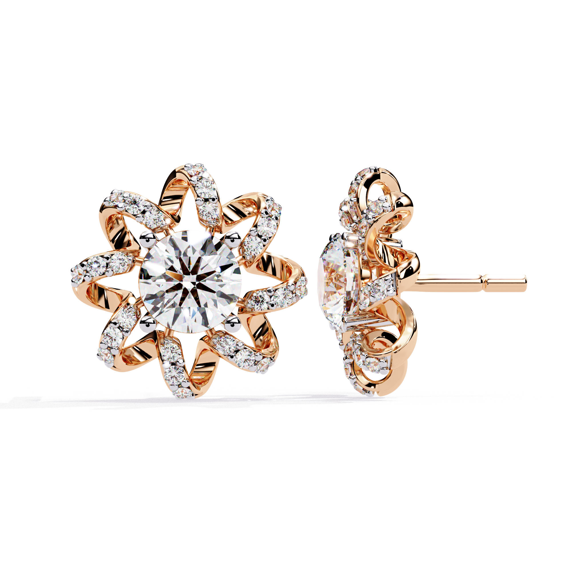 Radiant Floral Lab-Grown Diamond Stud Earrings
