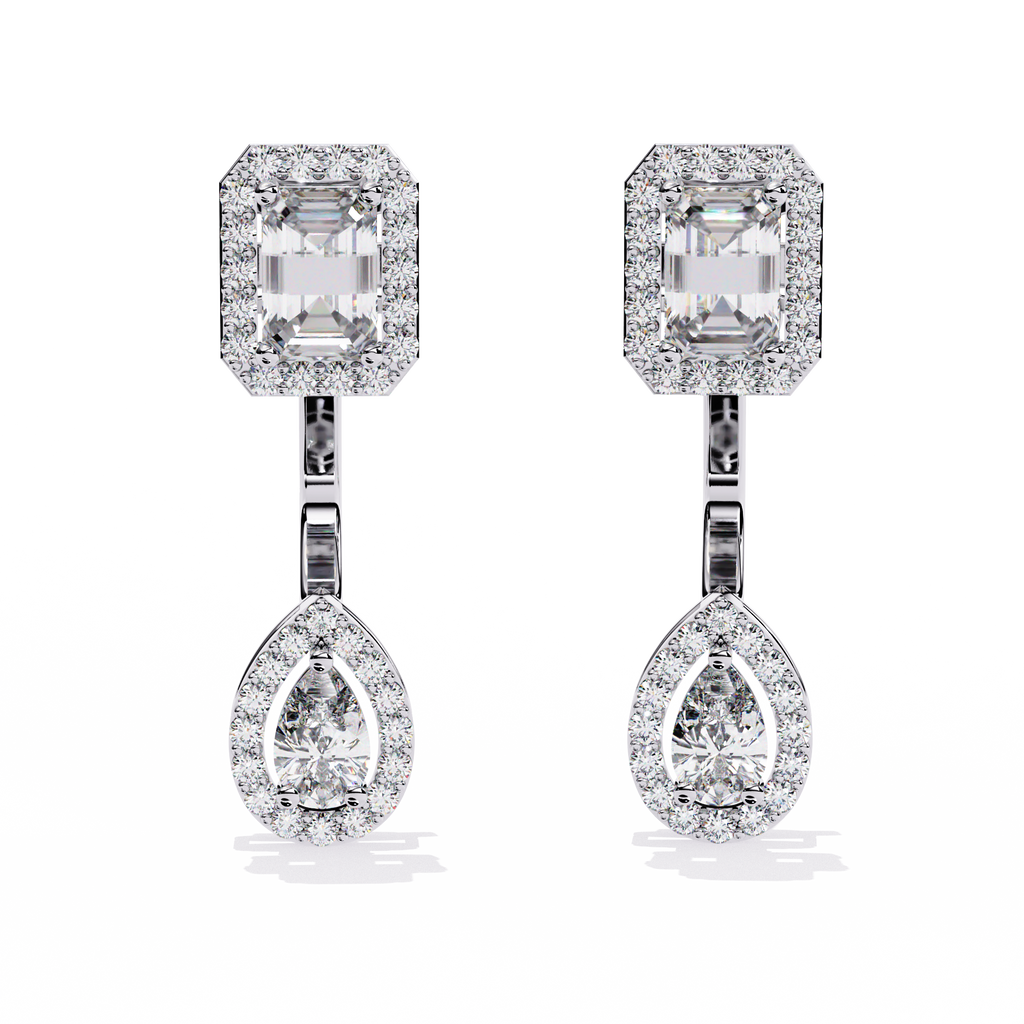 Elegant Emerald and Pear Lab Grown Diamond Drop Earrings