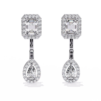 Elegant Emerald and Pear Lab Grown Diamond Drop Earrings