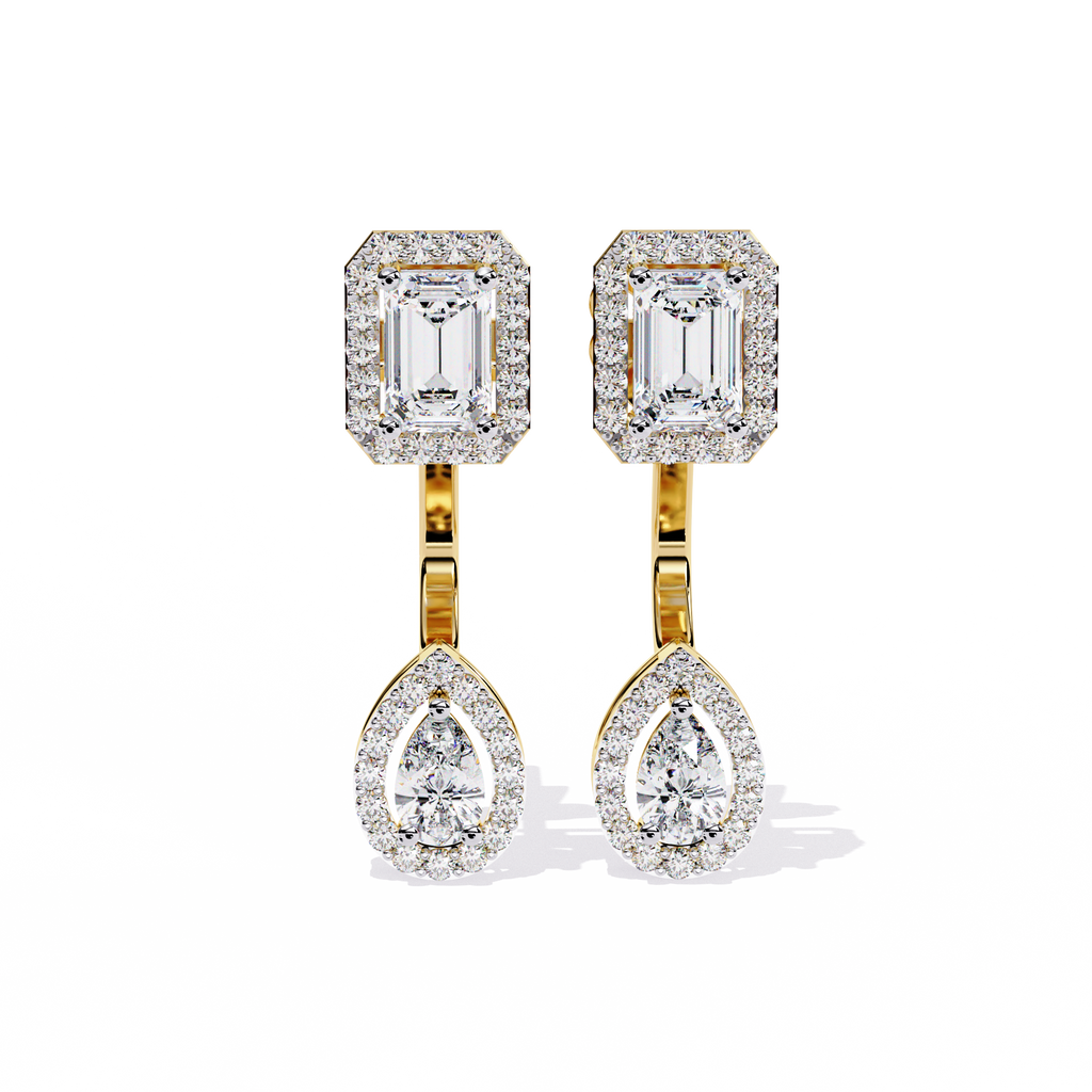 Elegant Emerald and Pear Lab Grown Diamond Drop Earrings