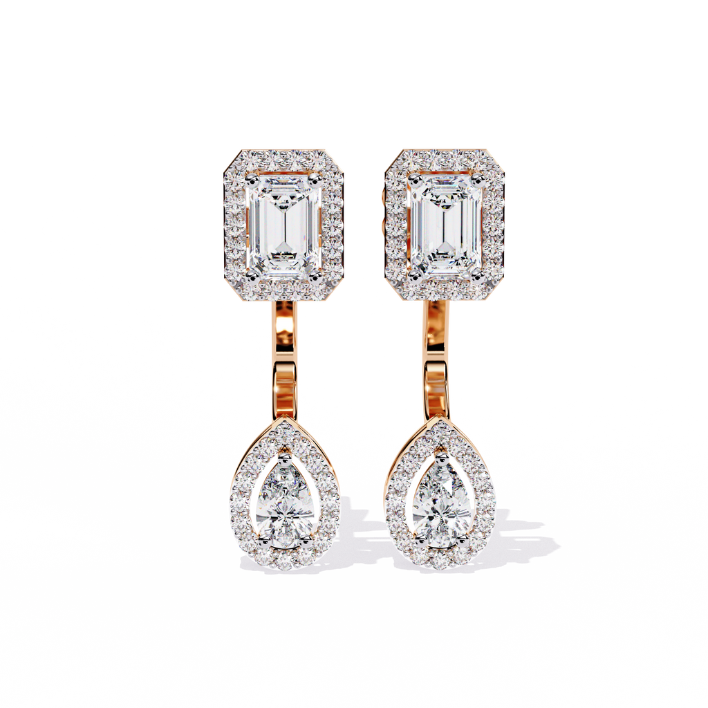 Elegant Emerald and Pear Lab Grown Diamond Drop Earrings