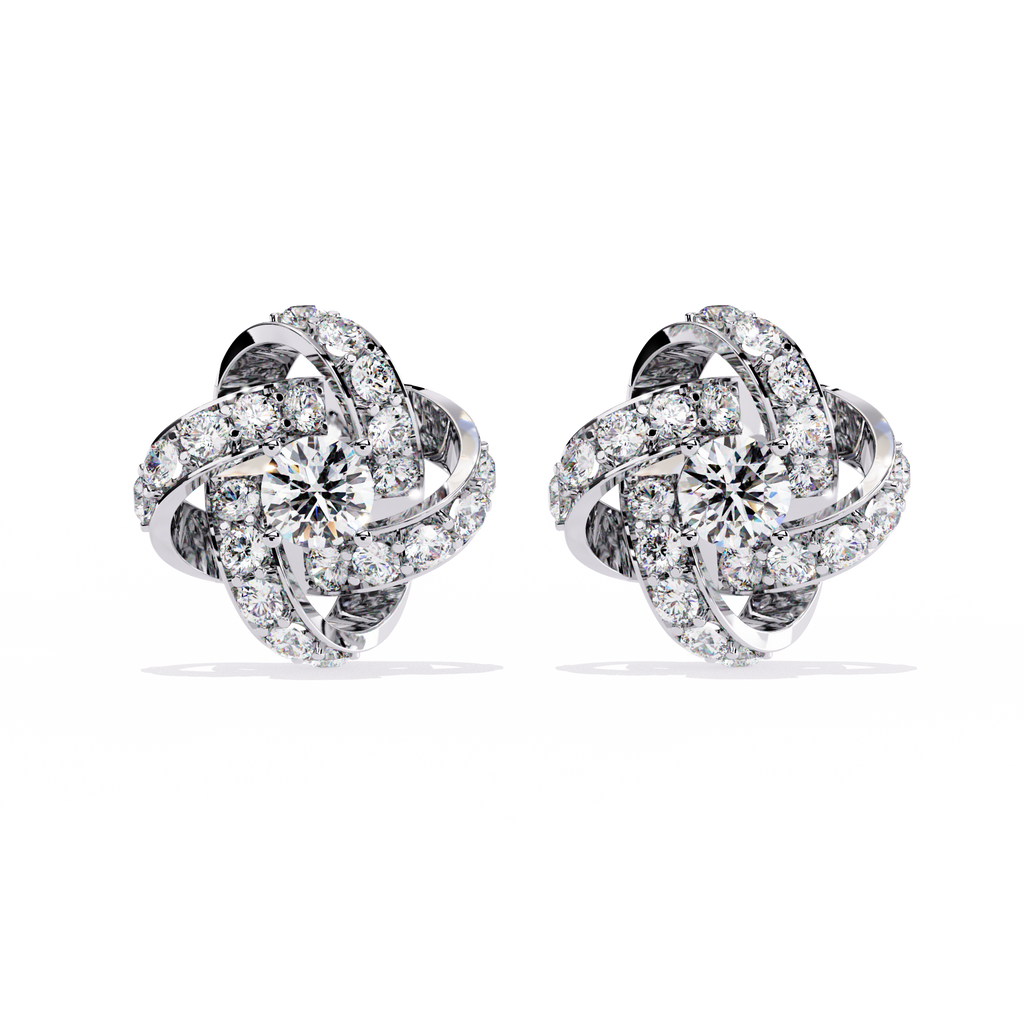 Enchanting Floral Swirl Lab-Grown Diamond Stud Earrings