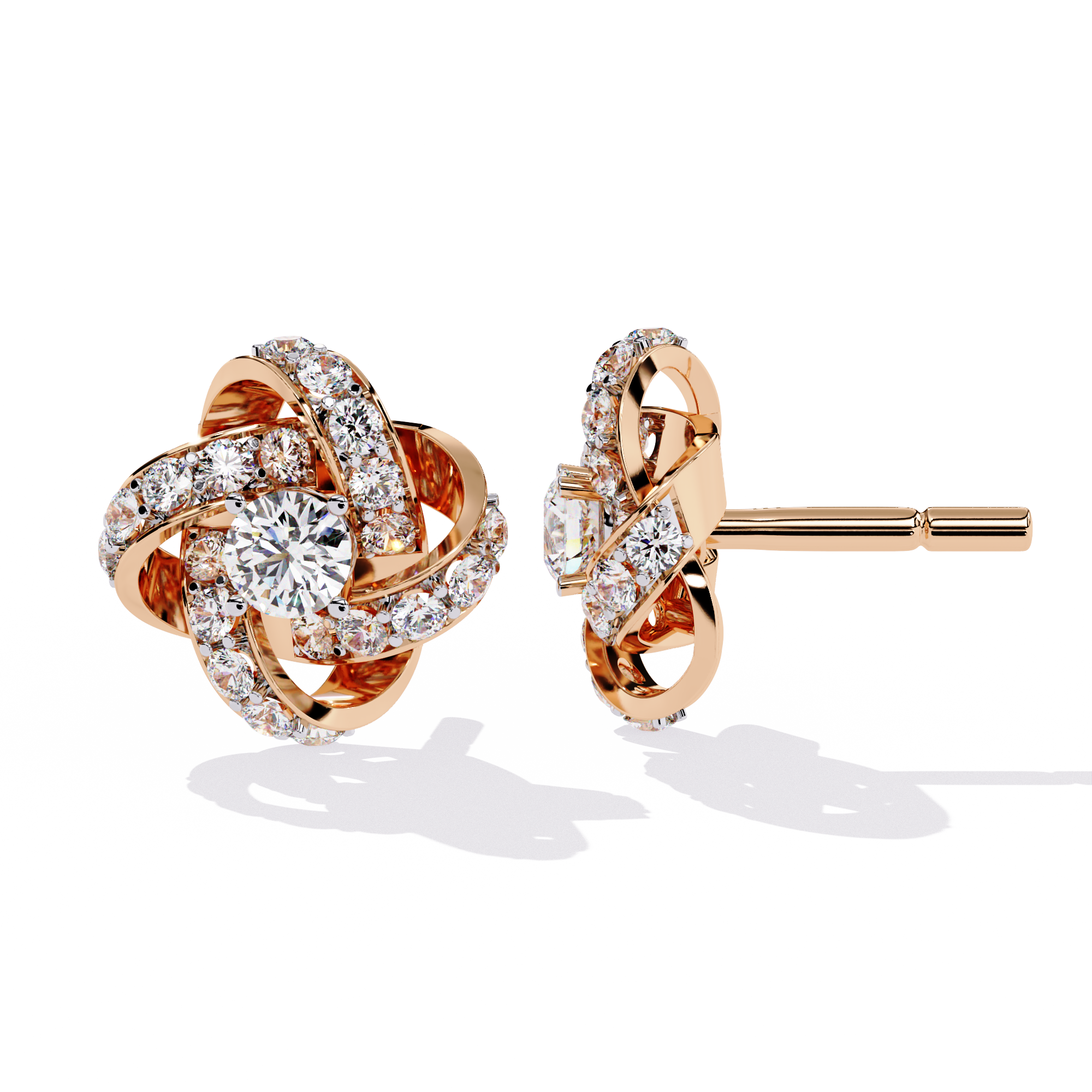 Enchanting Floral Swirl Lab-Grown Diamond Stud Earrings
