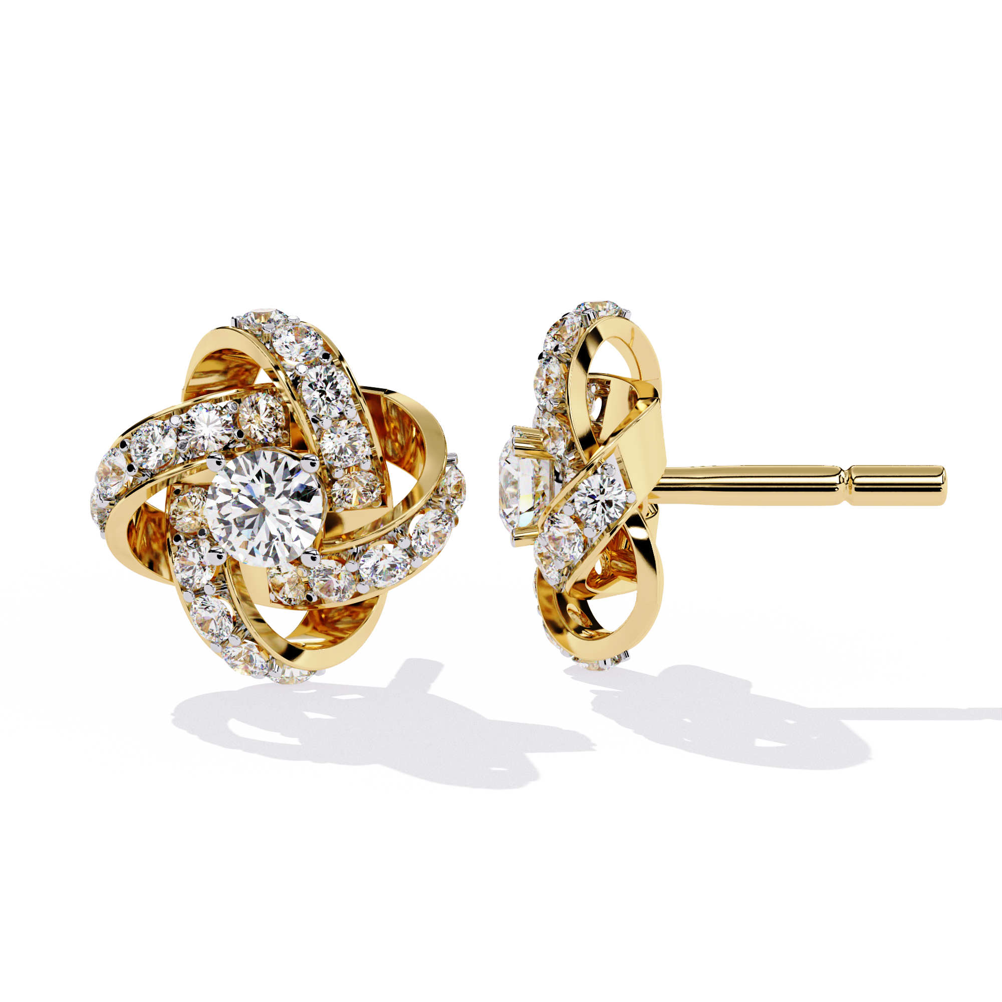 Enchanting Floral Swirl Lab-Grown Diamond Stud Earrings