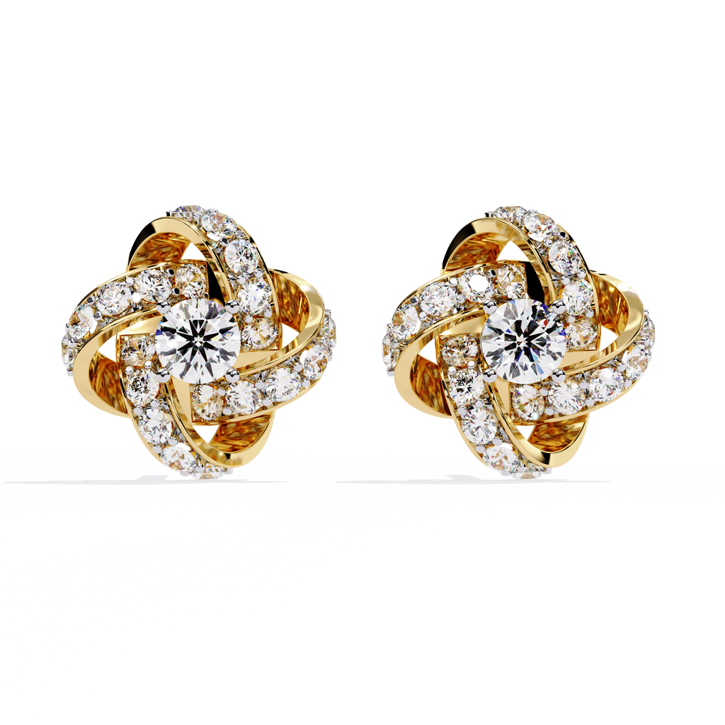 Enchanting Floral Swirl Lab-Grown Diamond Stud Earrings