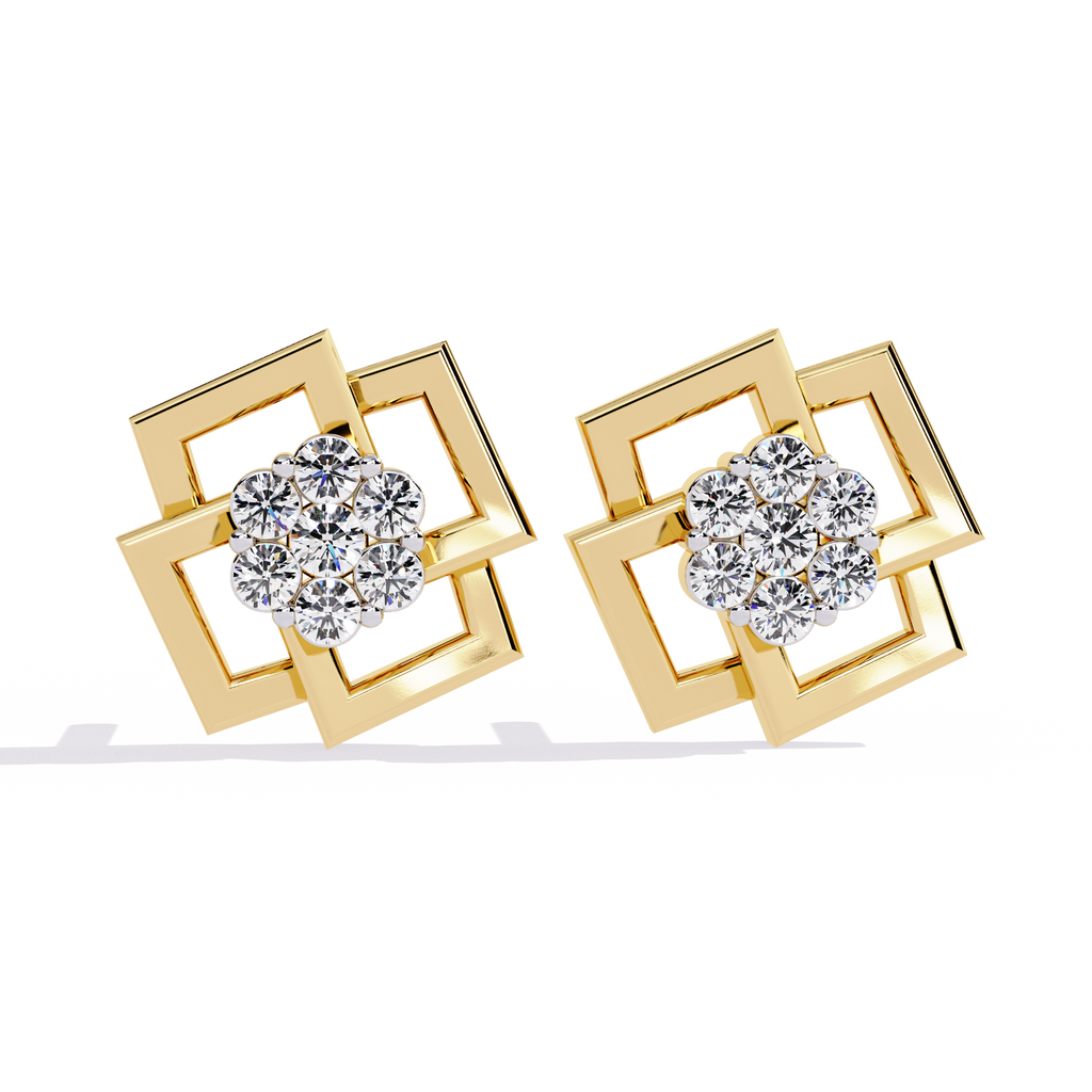Exquisite Geometric Floral Lab-Grown Diamond Stud Earrings