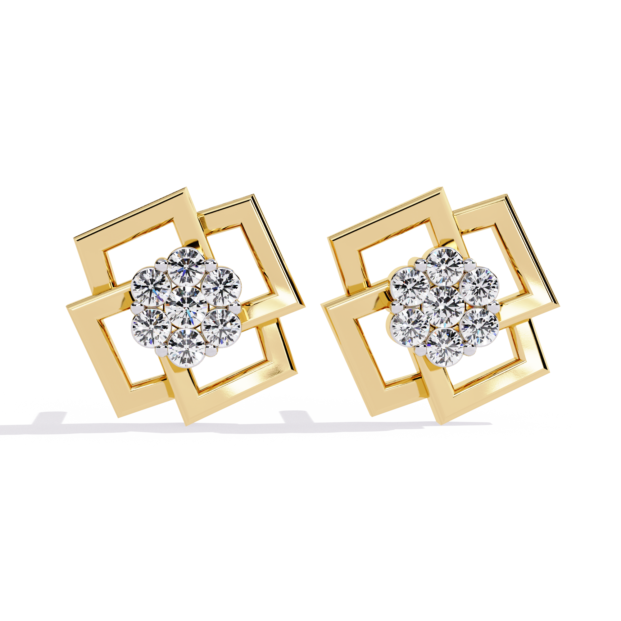 Exquisite Geometric Floral Lab-Grown Diamond Stud Earrings