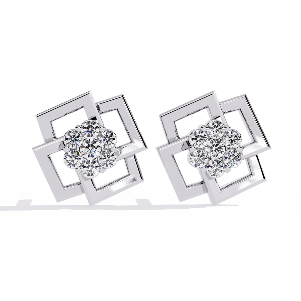 Exquisite Geometric Floral Lab-Grown Diamond Stud Earrings