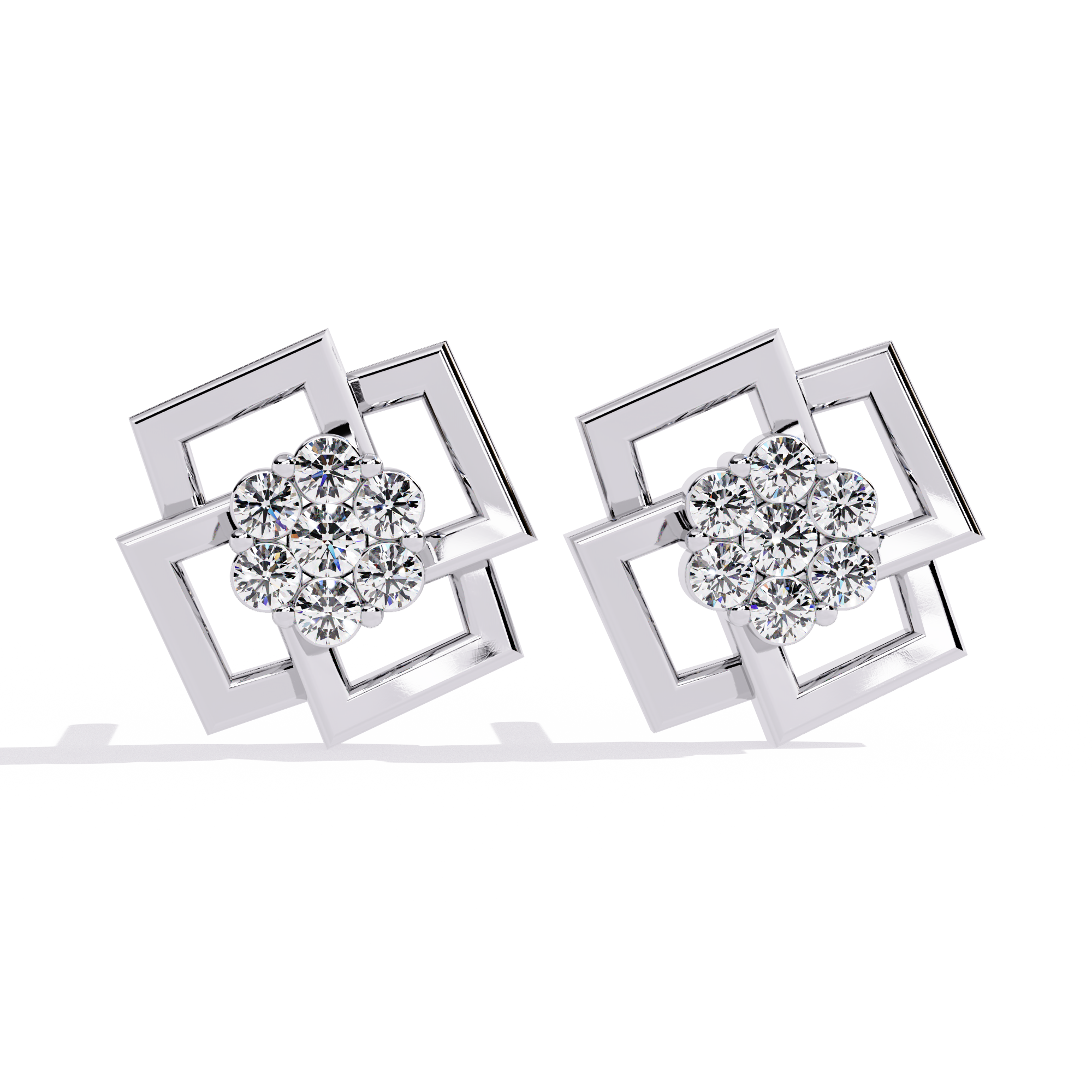 Exquisite Geometric Floral Lab-Grown Diamond Stud Earrings