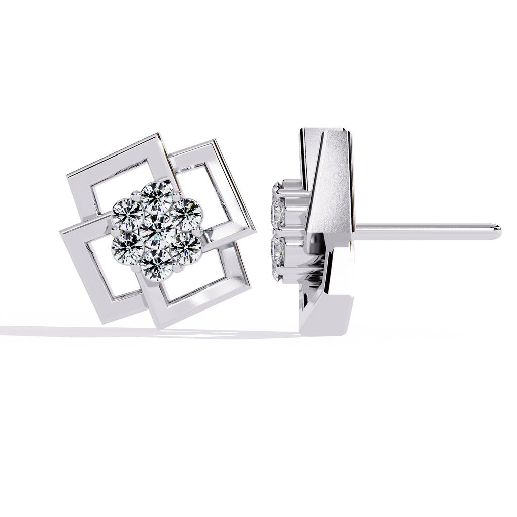 Exquisite Geometric Floral Lab-Grown Diamond Stud Earrings