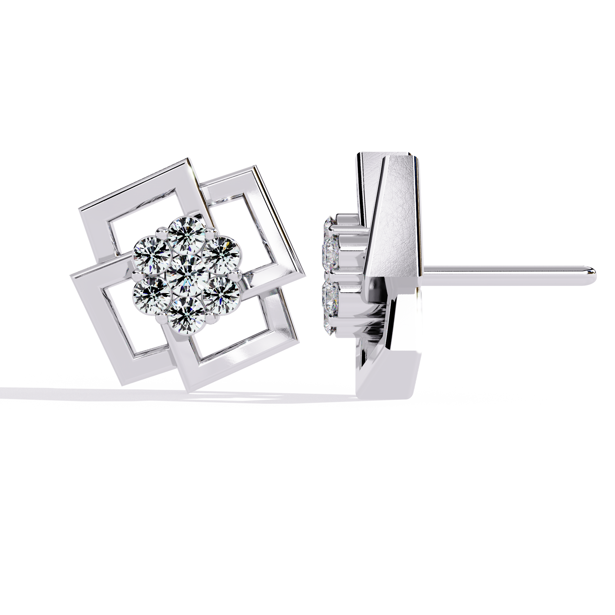 Exquisite Geometric Floral Lab-Grown Diamond Stud Earrings