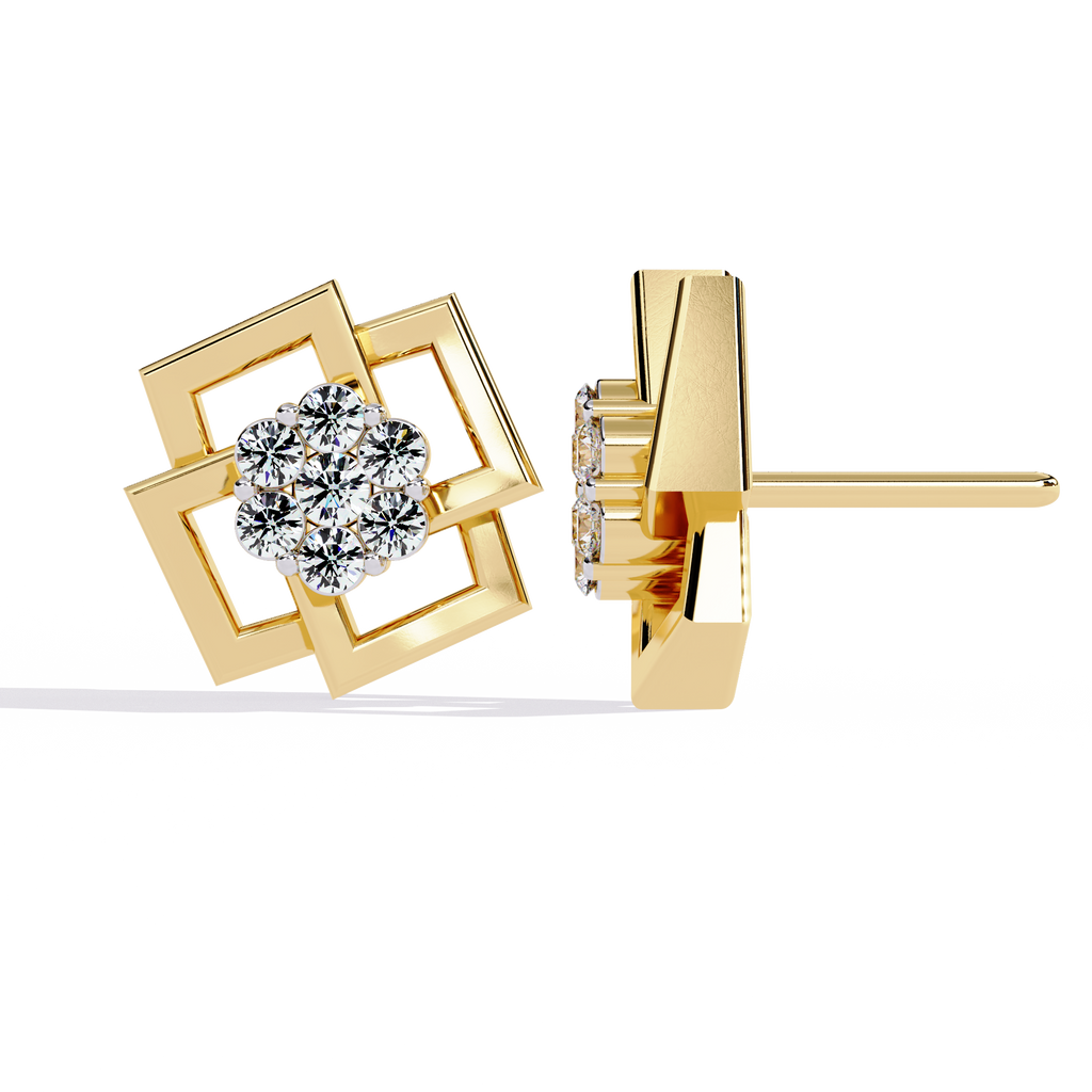 Exquisite Geometric Floral Lab-Grown Diamond Stud Earrings
