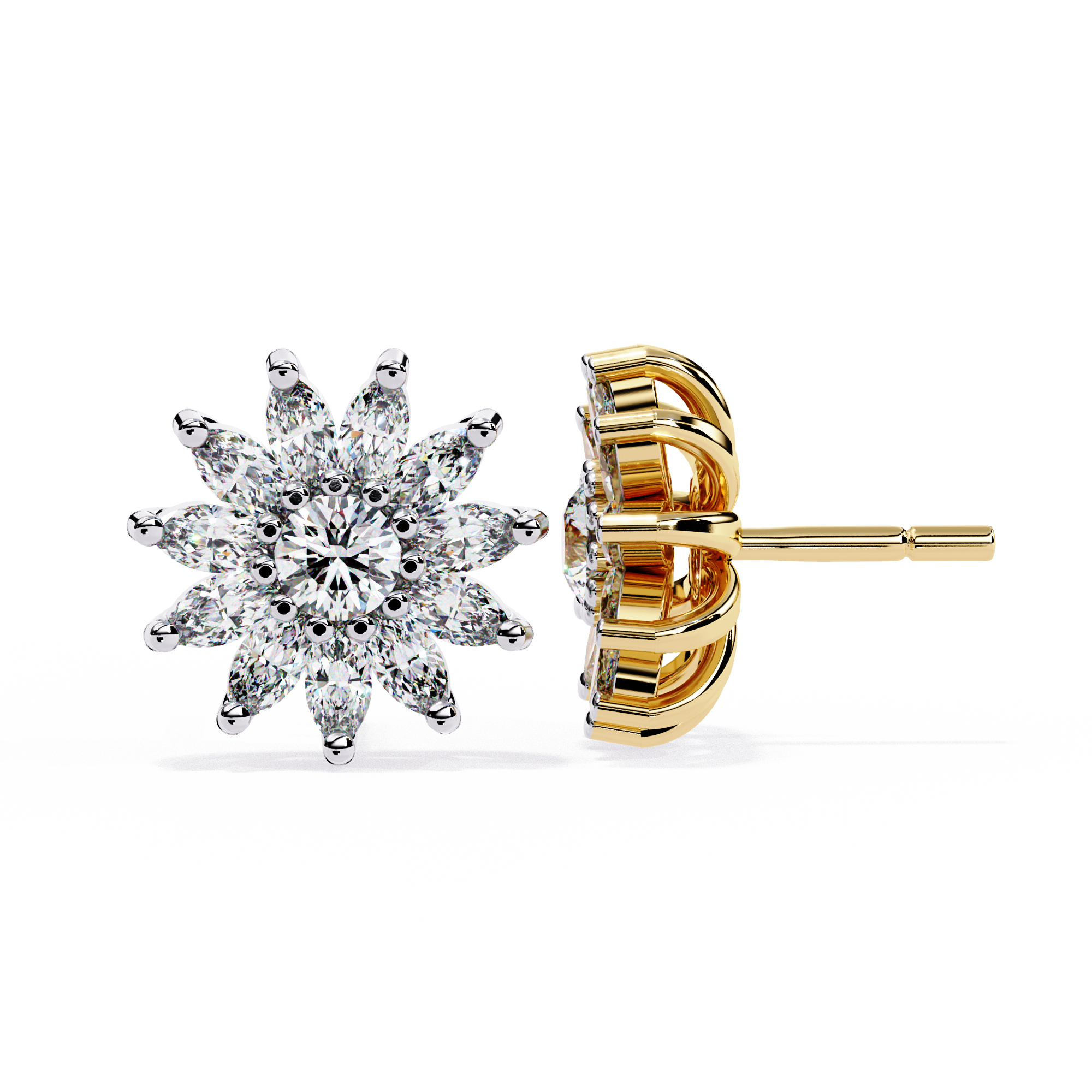 Floral Marquise Lab Grown Diamond Stud Earrings