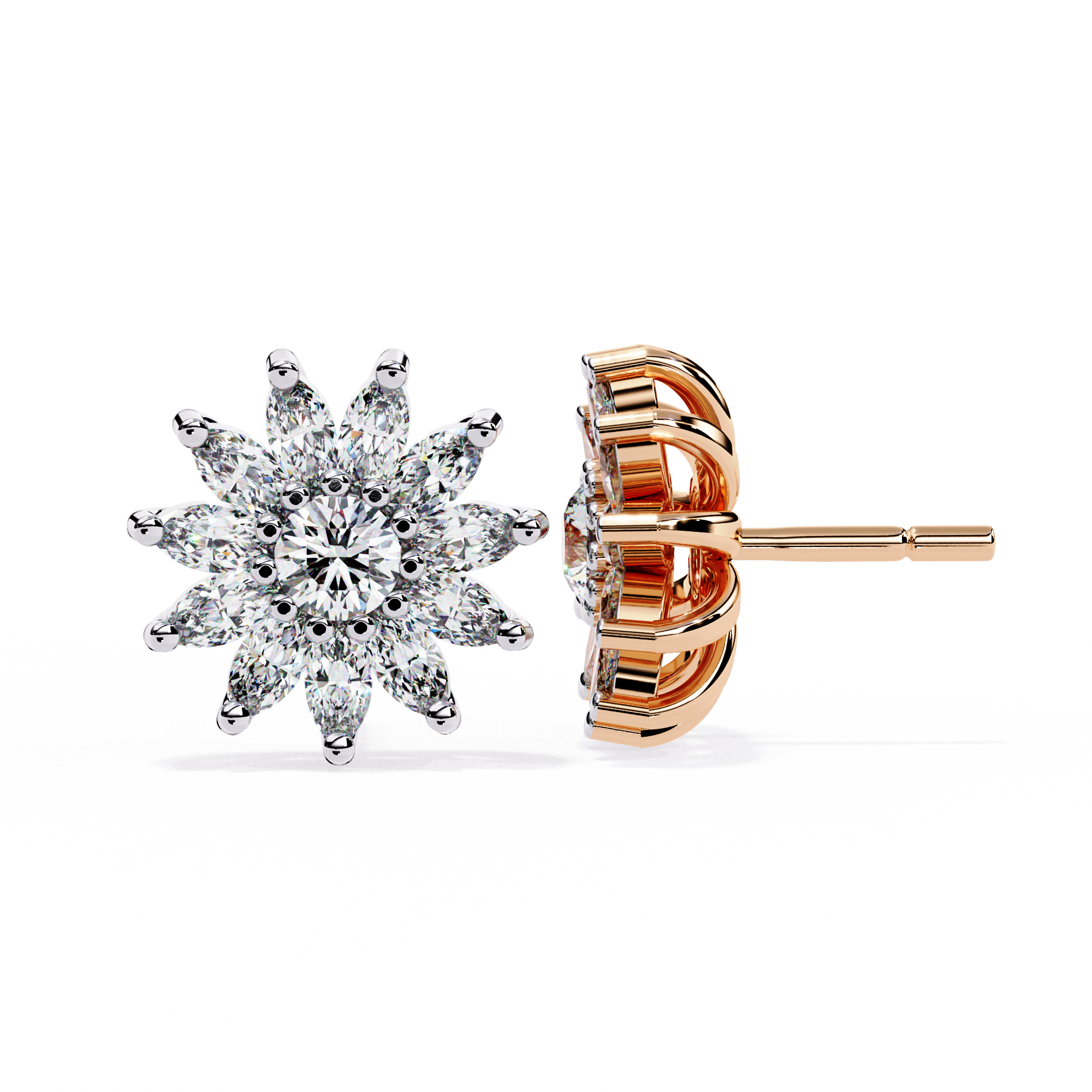 Floral Marquise Lab Grown Diamond Stud Earrings