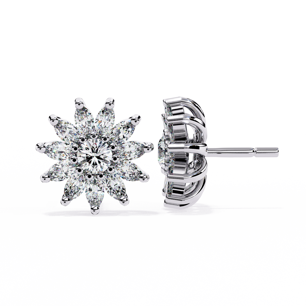 Pendientes de diamantes cultivados en laboratorio con forma de marquesa floral