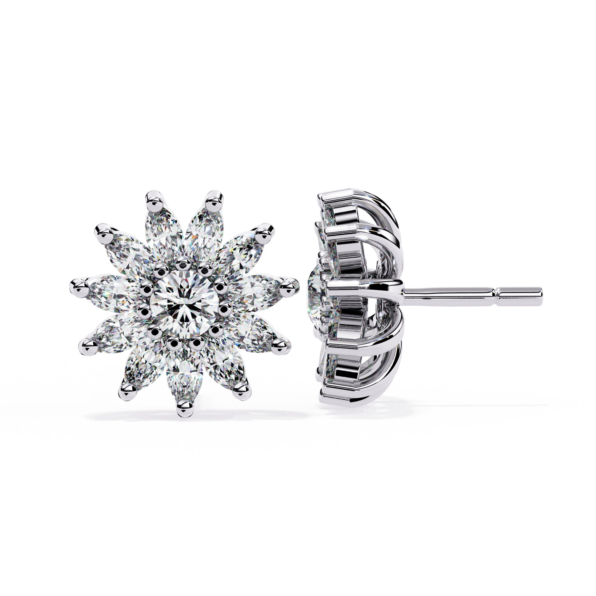 Floral Marquise Lab Grown Diamond Stud Earrings
