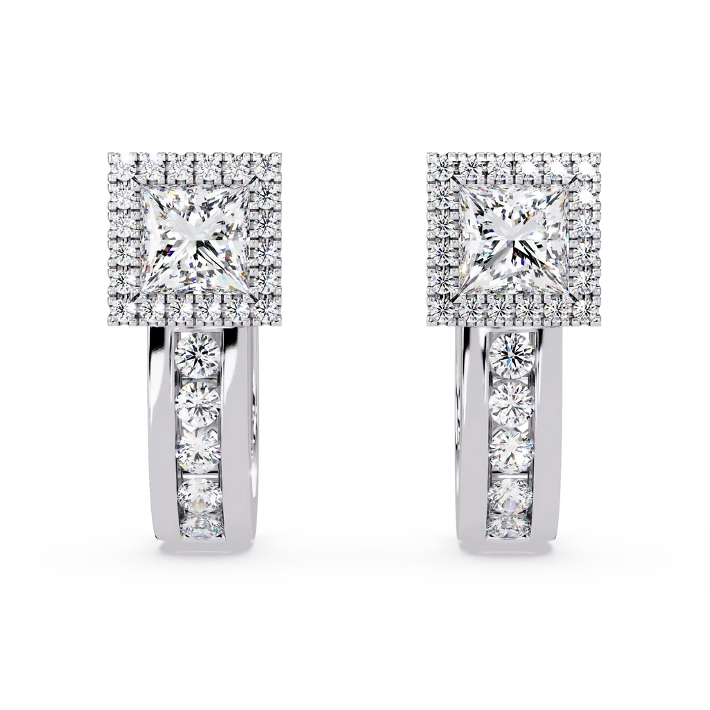 1.50 Carat Lab Grown Diamond Princess Halo Earrings