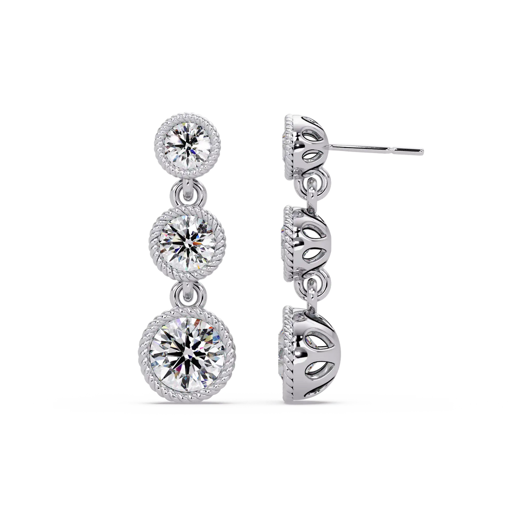 3.5 CT Three Stone Drop Lab Grown Diamond Earrings