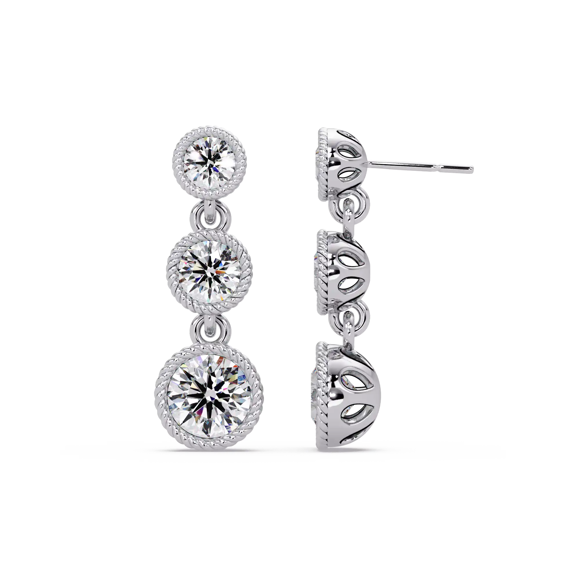 3.5 CT Three Stone Drop Lab Grown Diamond Earrings