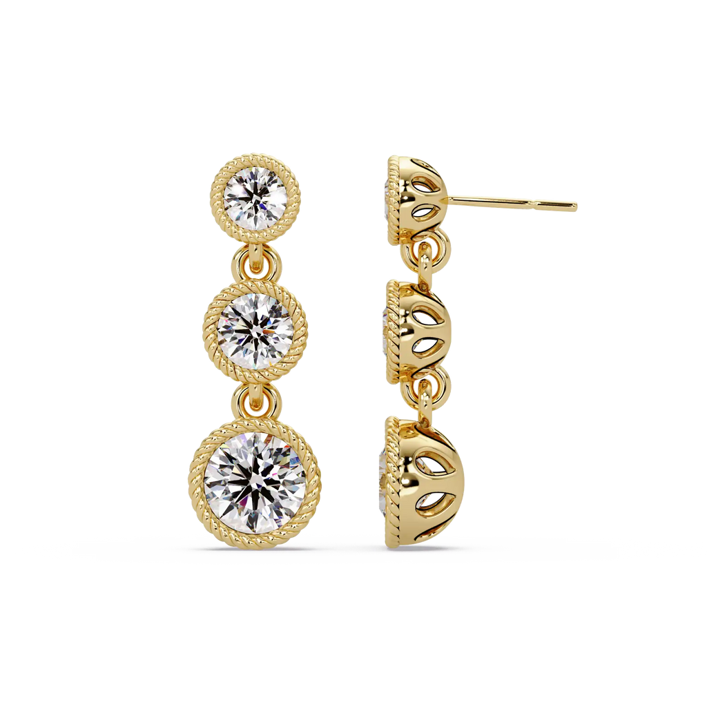 3.5 CT Three Stone Drop Lab Grown Diamond Earrings