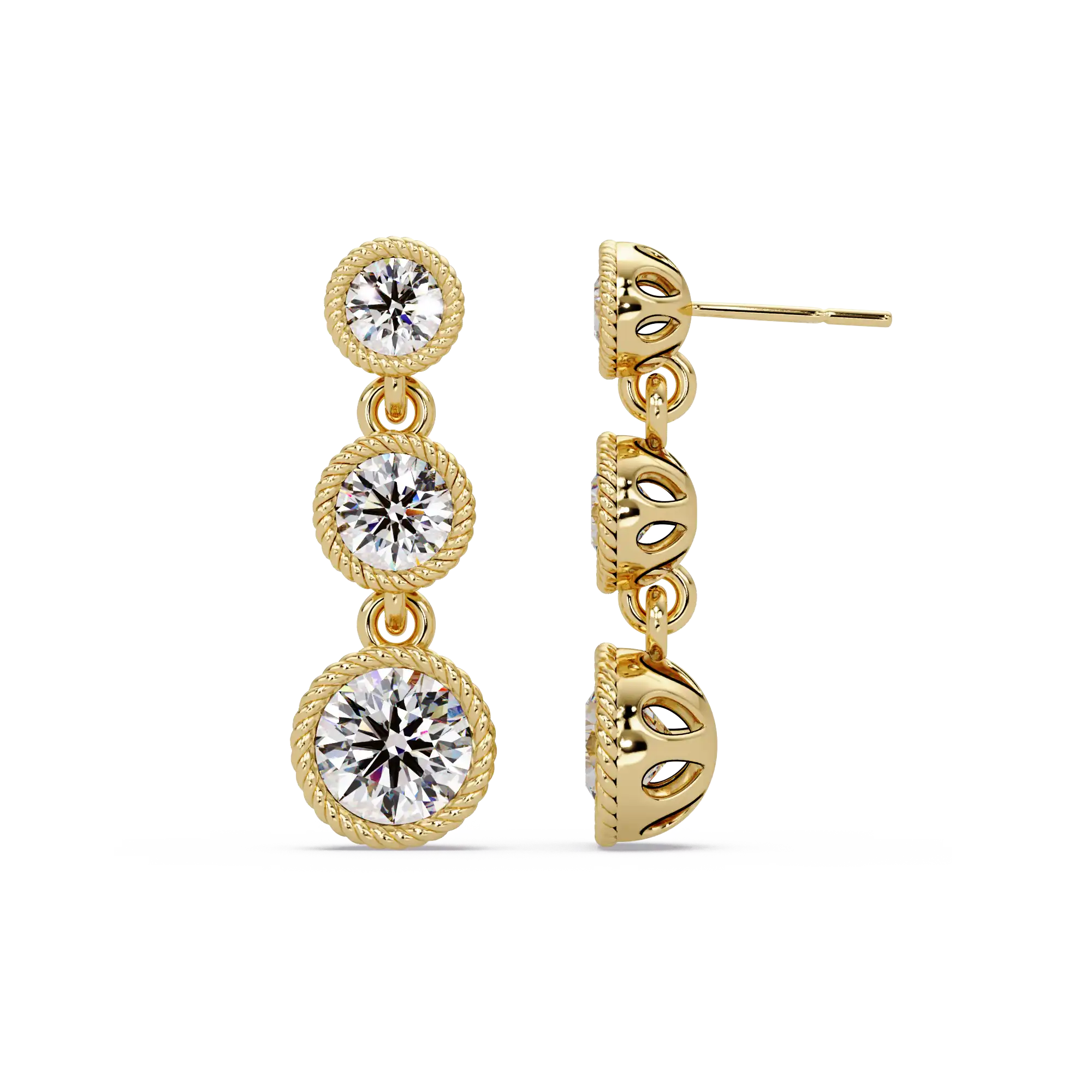 3.5 CT Three Stone Drop Lab Grown Diamond Earrings