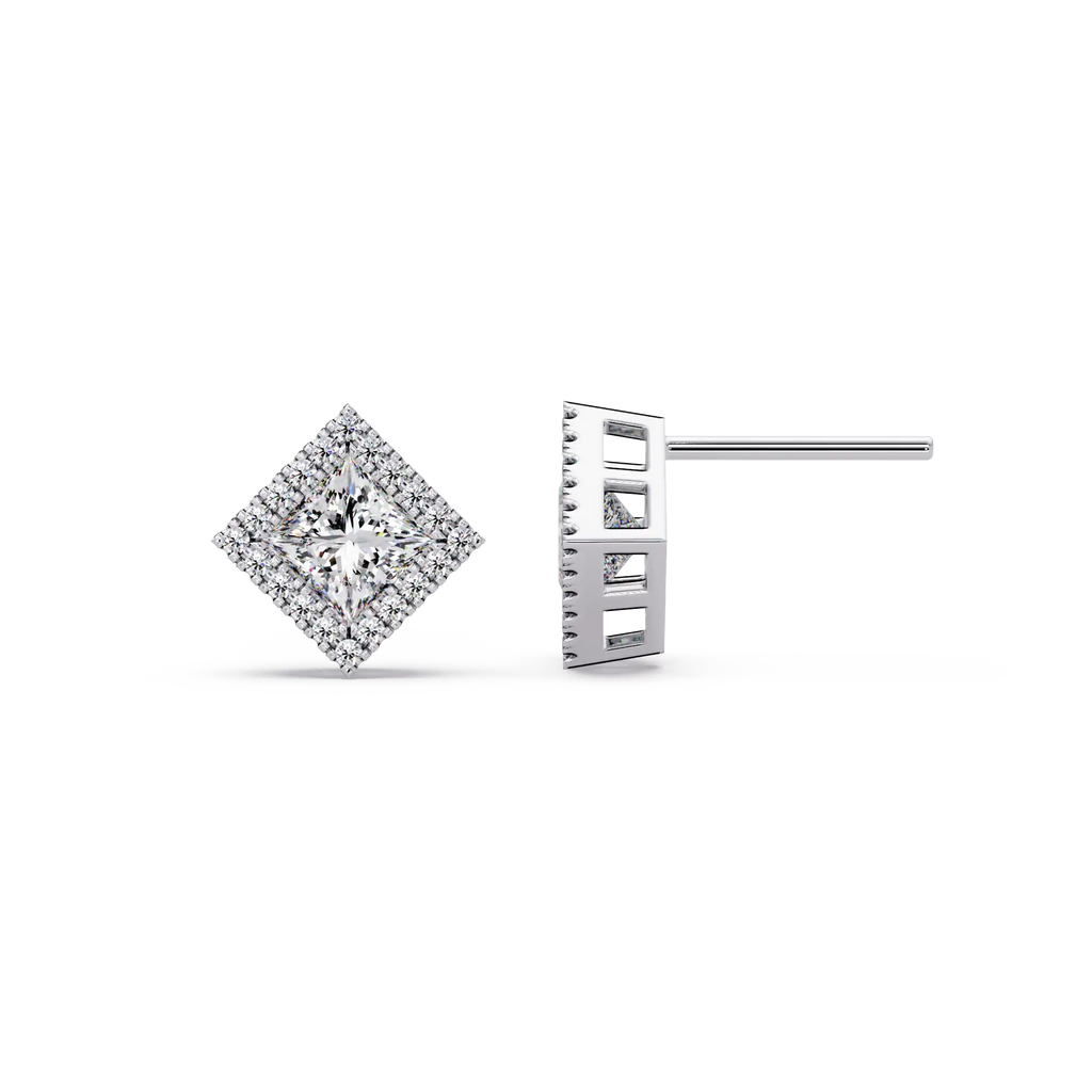1.50 CT Princess Cut Halo Lab Grown Diamond Earrings