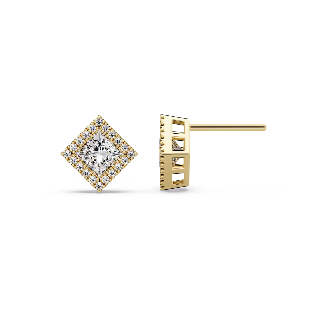 1.50 CT Princess Cut Halo Lab Grown Diamond Earrings