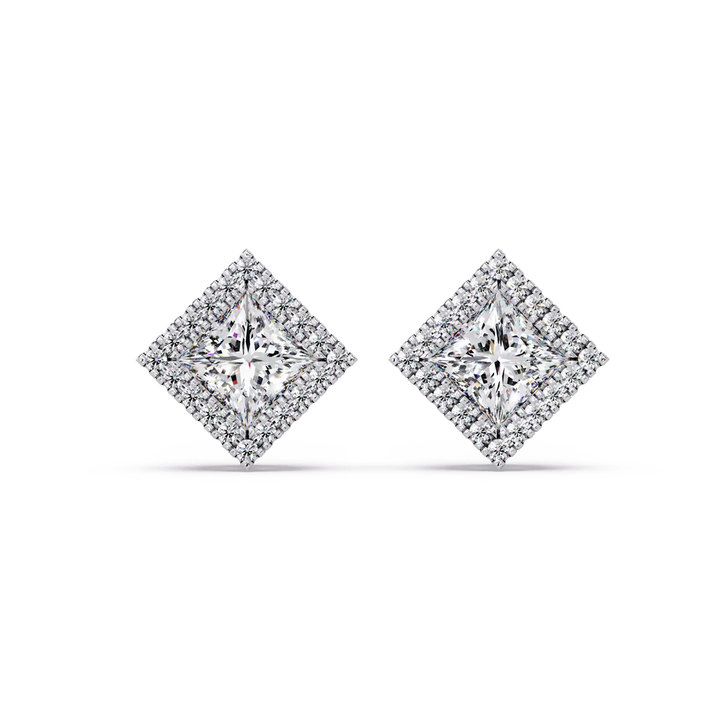 1.50 CT Princess Cut Halo Lab Grown Diamond Earrings