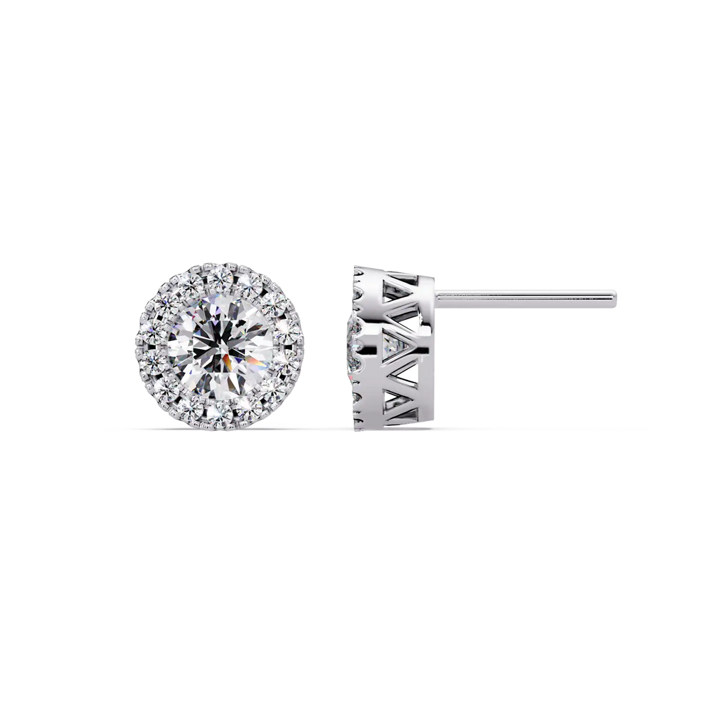 1.00 CT Round Halo Lab Grown Diamond Earrings