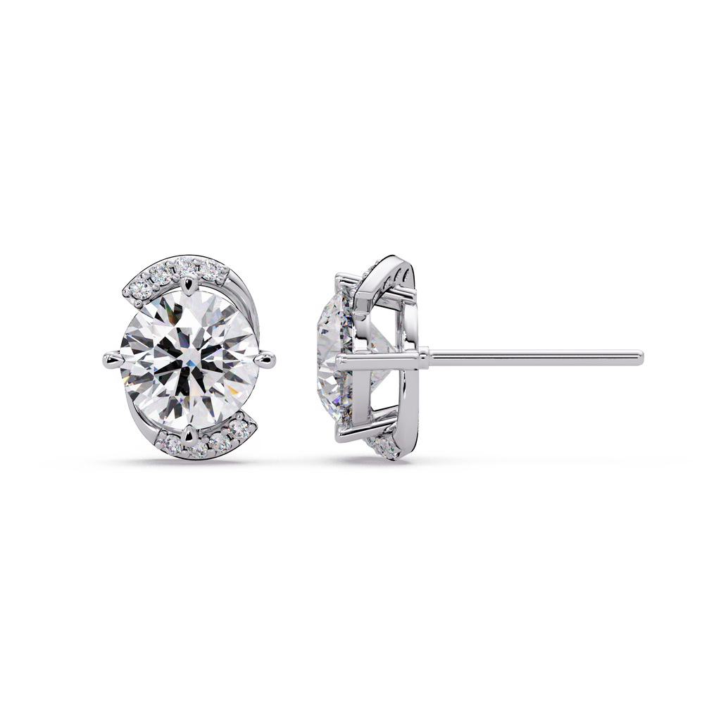 2.00 CT Round Cut Lab Grown Diamond Earrings with Accent Halo