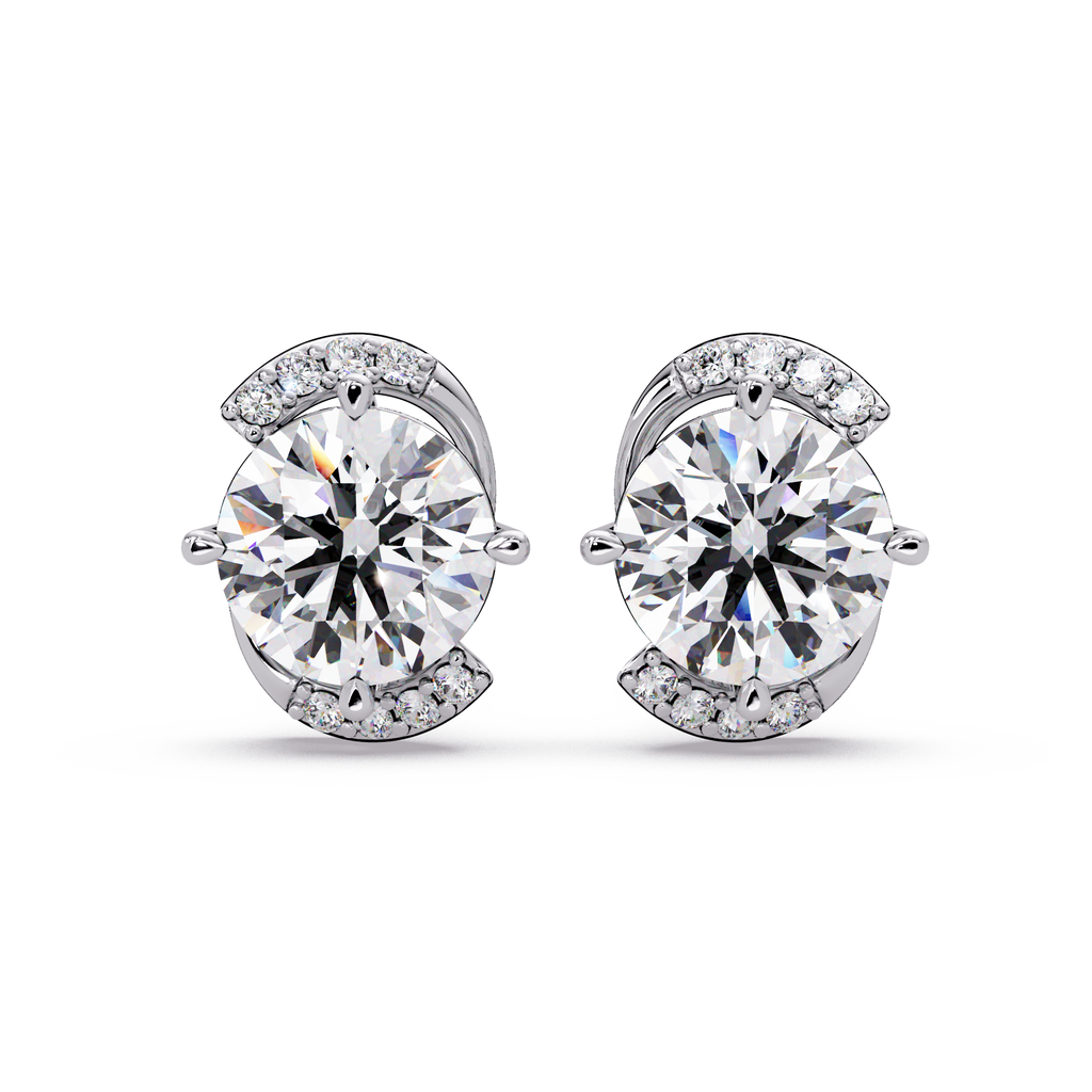 2.00 CT Round Cut Lab Grown Diamond Earrings with Accent Halo