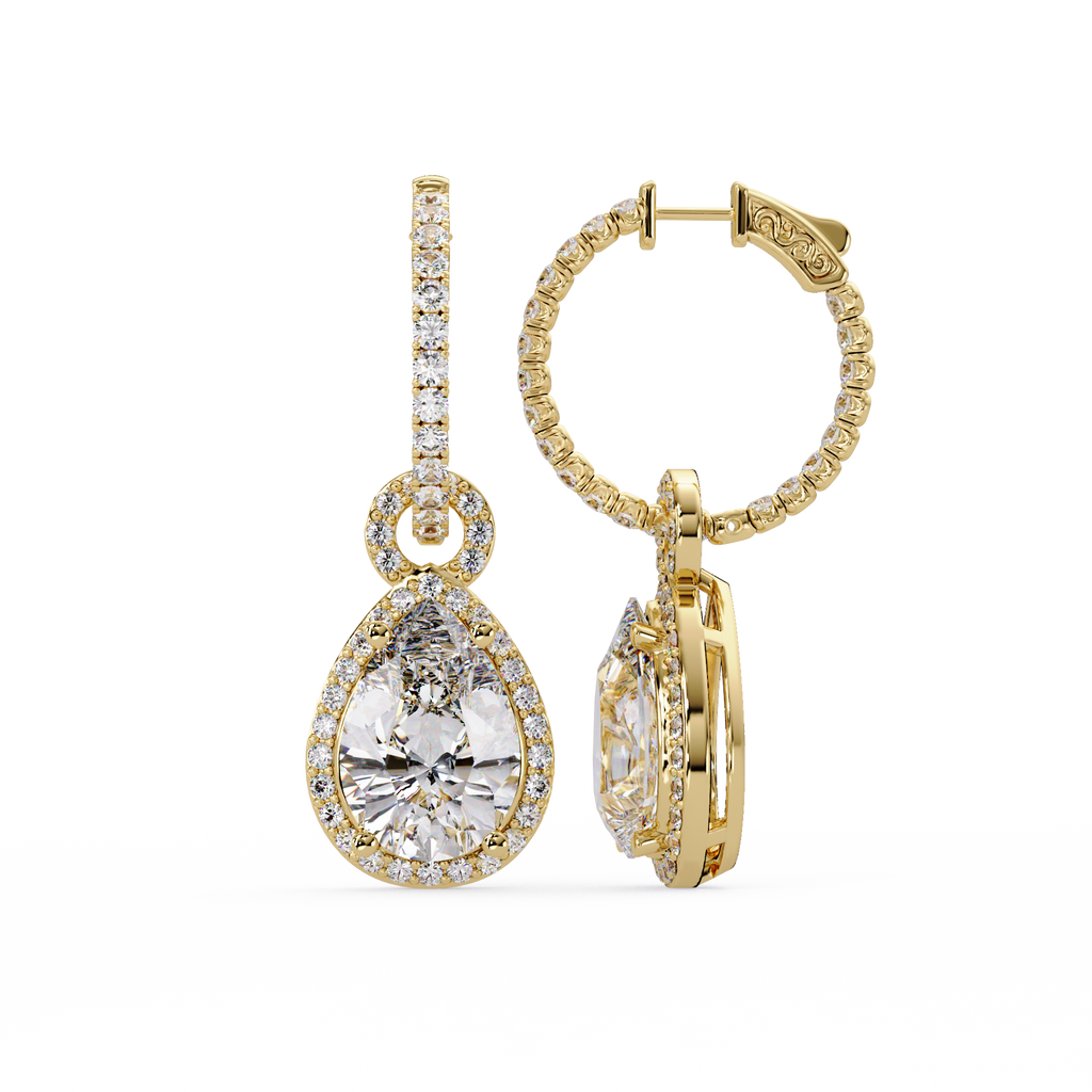 4.25 CT Pear Drop Halo Lab Grown Diamond Earrings