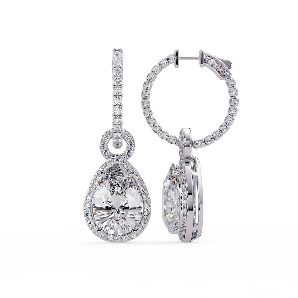 4.25 CT Pear Drop Halo Lab Grown Diamond Earrings