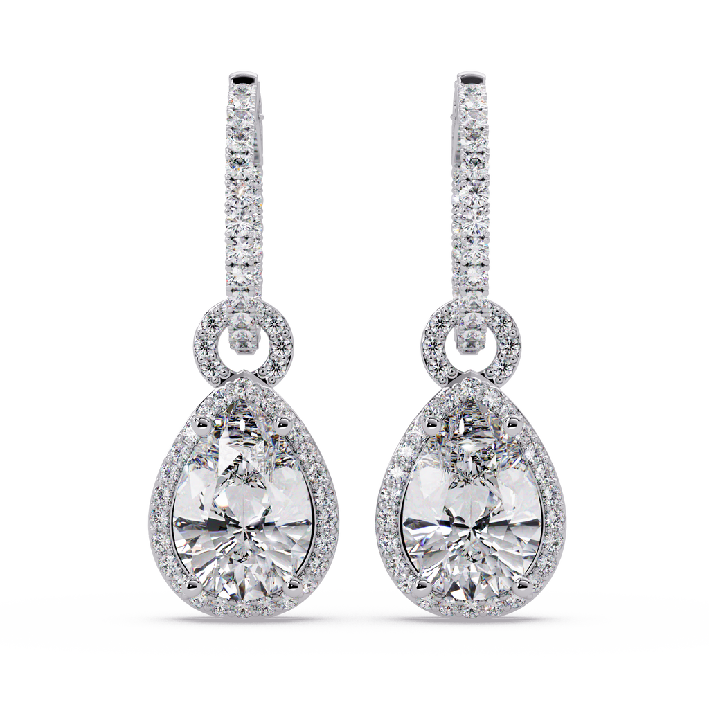 4.25 CT Pear Drop Halo Lab Grown Diamond Earrings