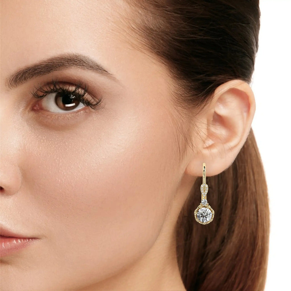 2 CT Round Drop Lab Grown Diamond Earrings with Halo