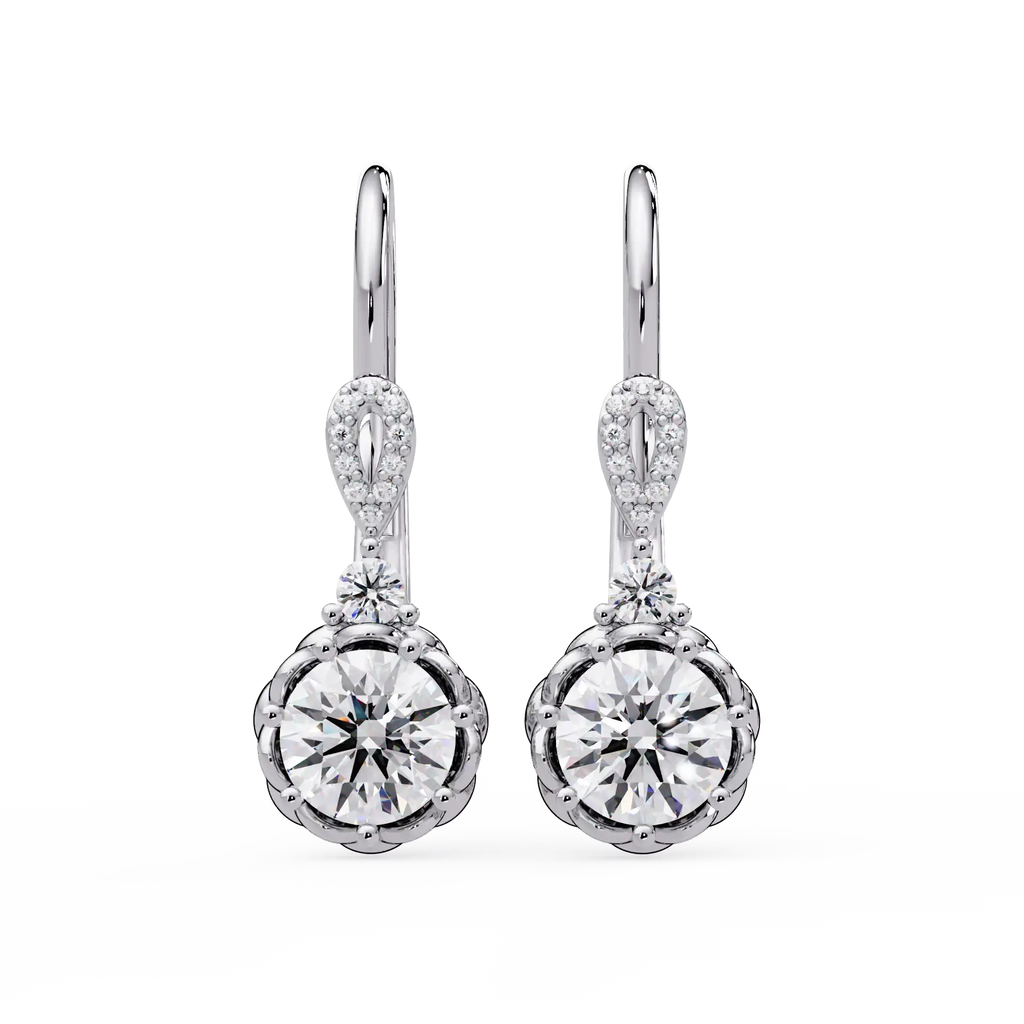 2 CT Round Drop Lab Grown Diamond Earrings with Halo