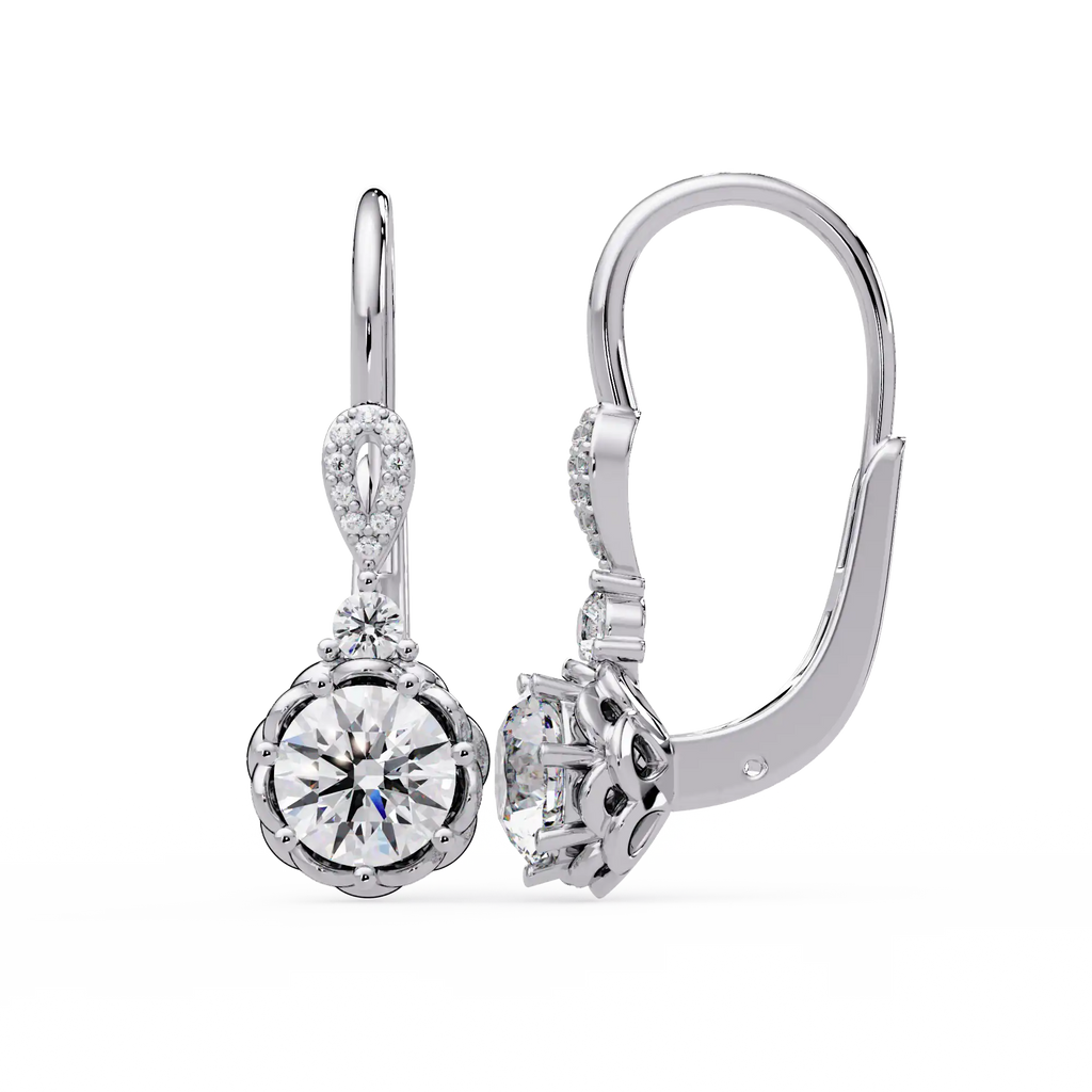 2 CT Round Drop Lab Grown Diamond Earrings with Halo