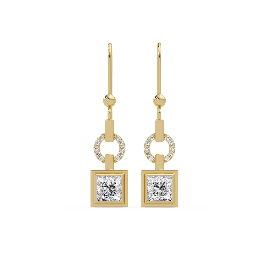 2 CT Geometric Princess Cut Lab Grown Diamond Drop Earrings