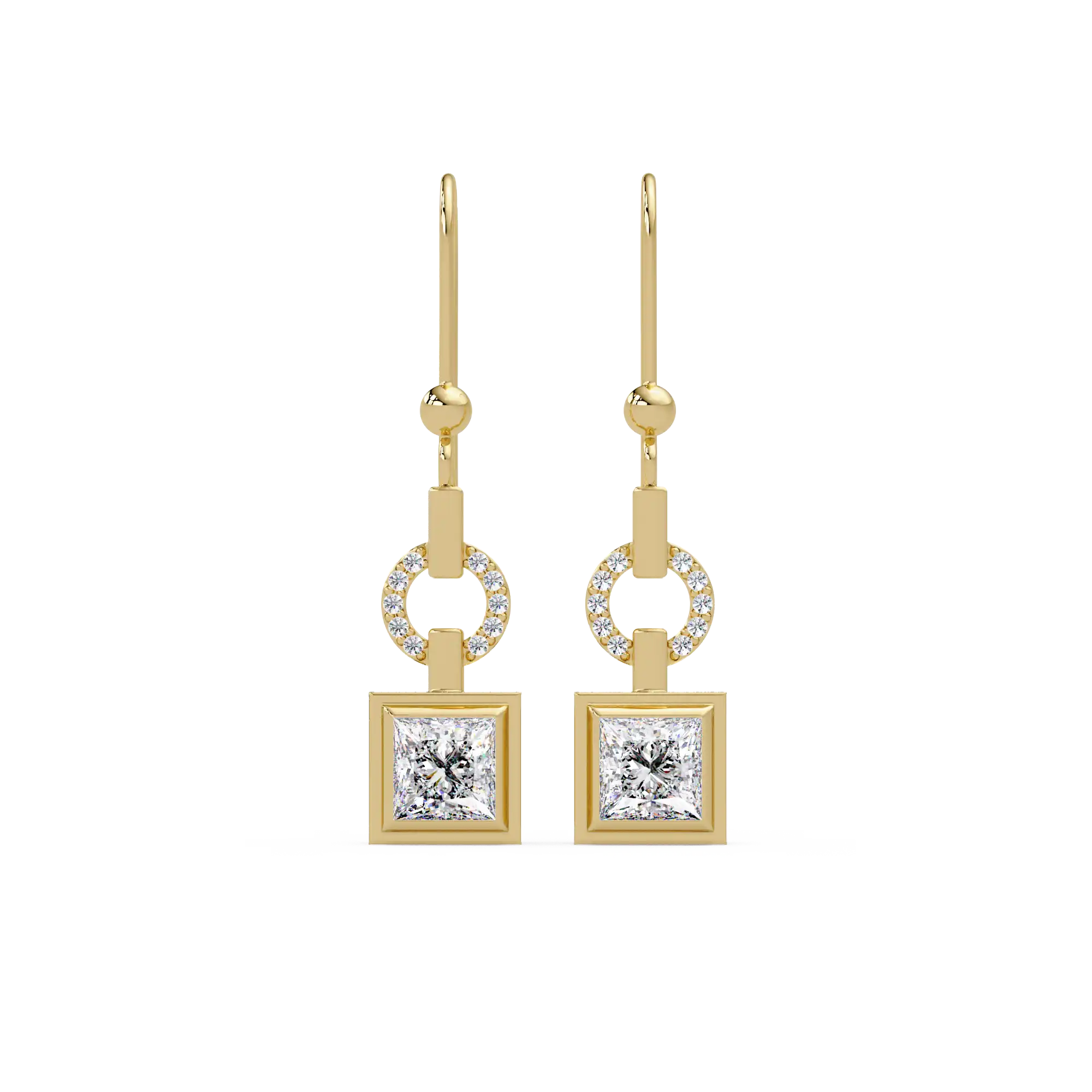 2 CT Geometric Princess Cut Lab Grown Diamond Drop Earrings