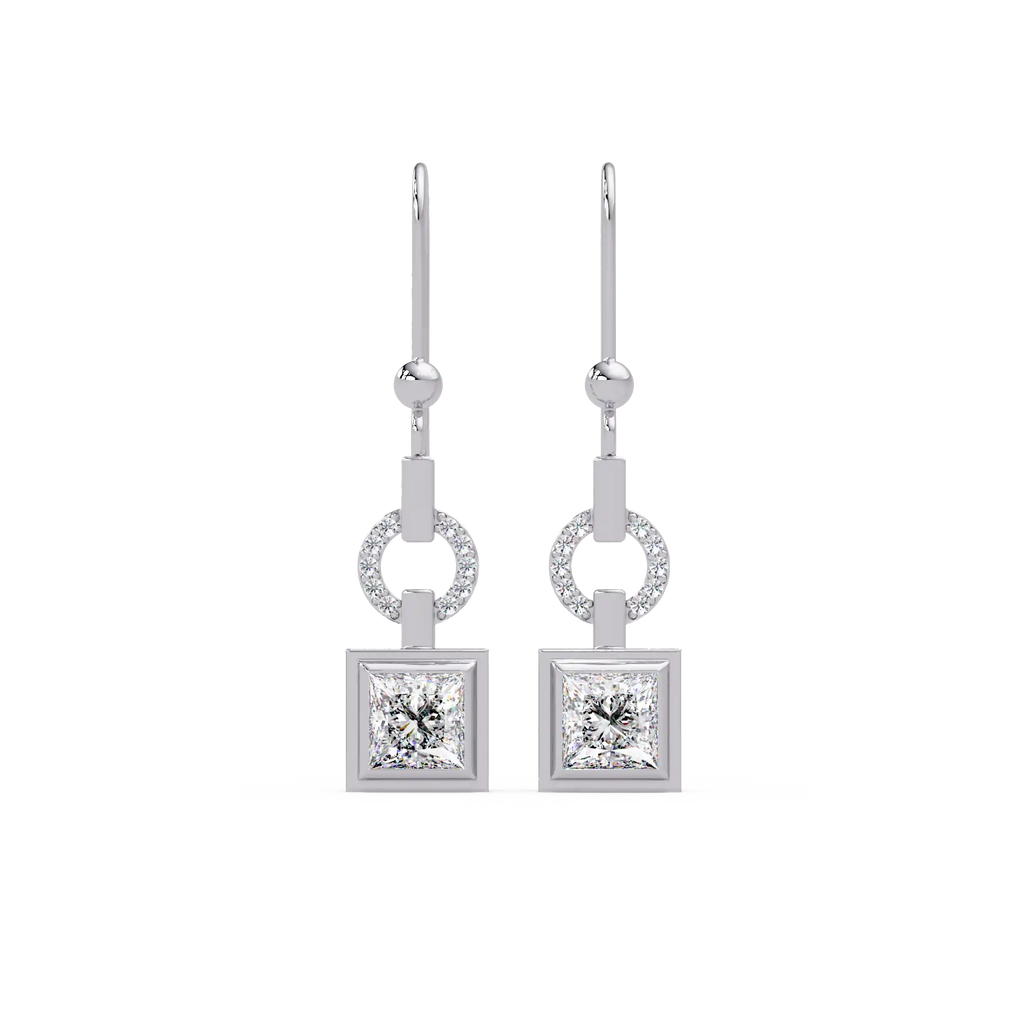 2 CT Geometric Princess Cut Lab Grown Diamond Drop Earrings