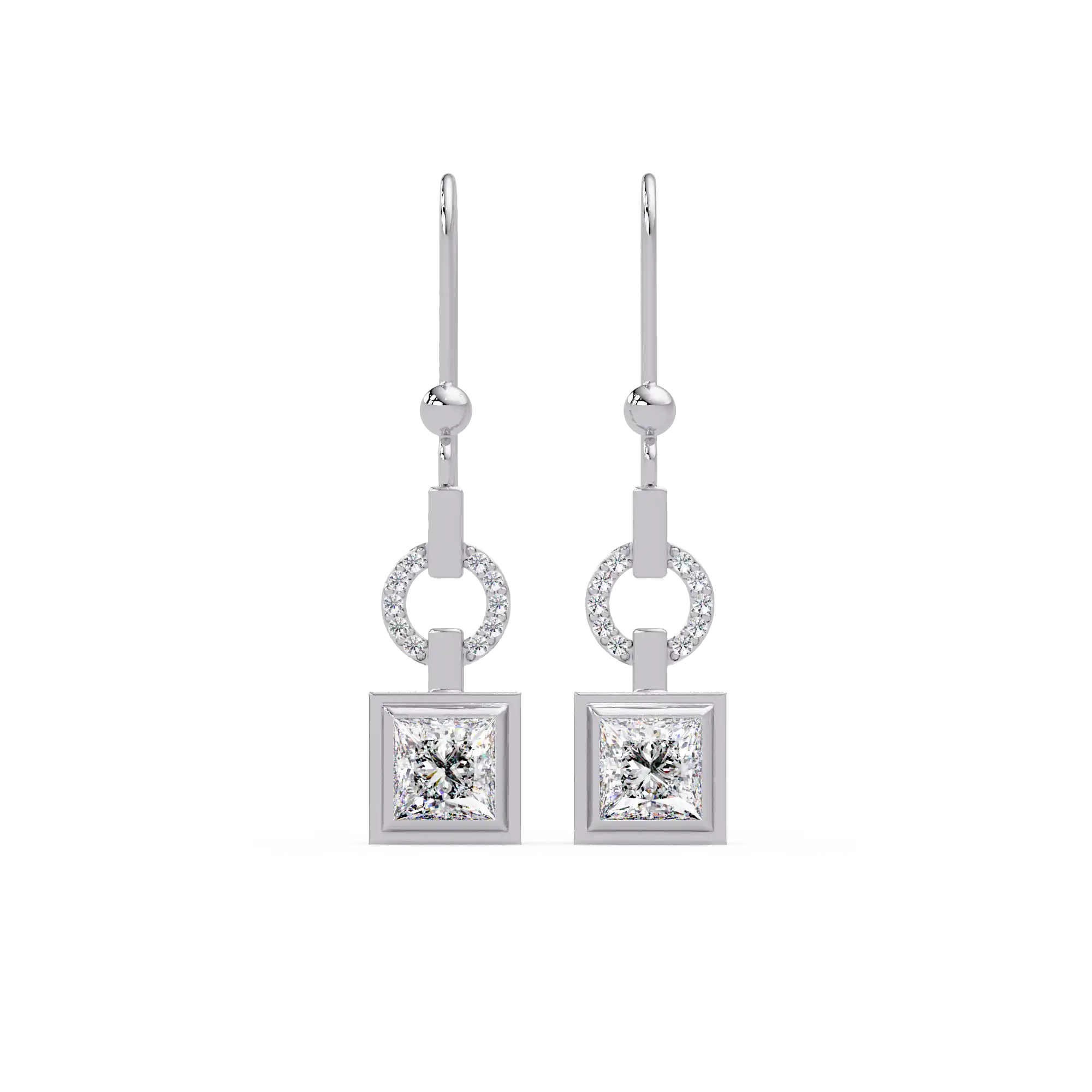 2 CT Geometric Princess Cut Lab Grown Diamond Drop Earrings