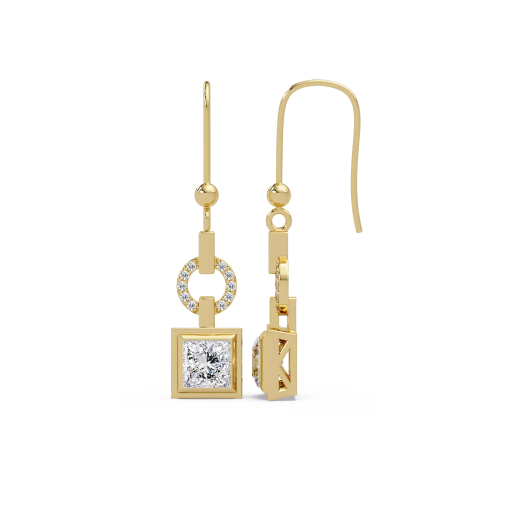 2 CT Geometric Princess Cut Lab Grown Diamond Drop Earrings