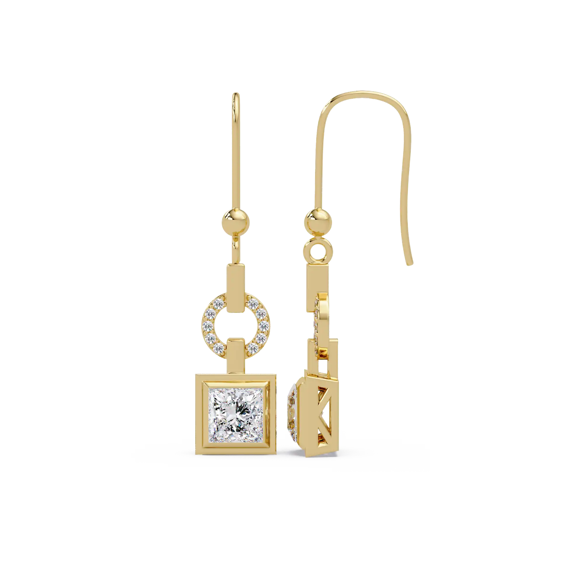 2 CT Geometric Princess Cut Lab Grown Diamond Drop Earrings