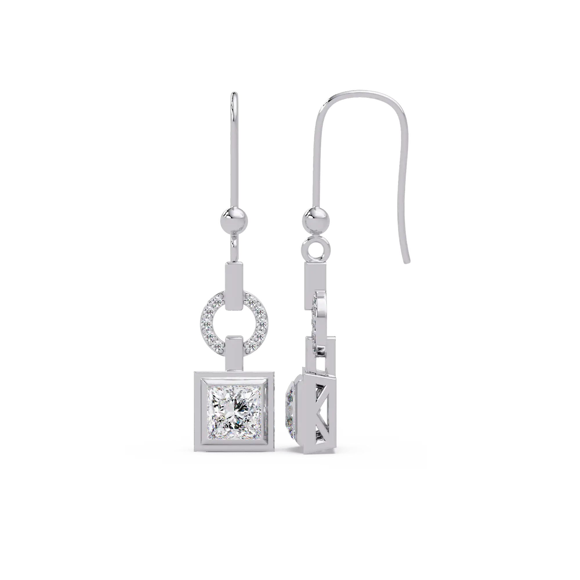 2 CT Geometric Princess Cut Lab Grown Diamond Drop Earrings
