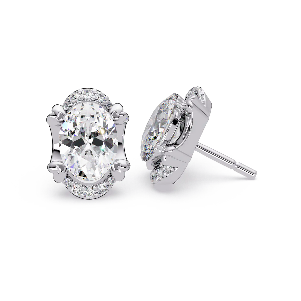 3 CT Oval Halo Lab Grown Diamond Earrings with Accent Rounds