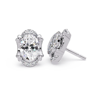 3 CT Oval Halo Lab Grown Diamond Earrings with Accent Rounds